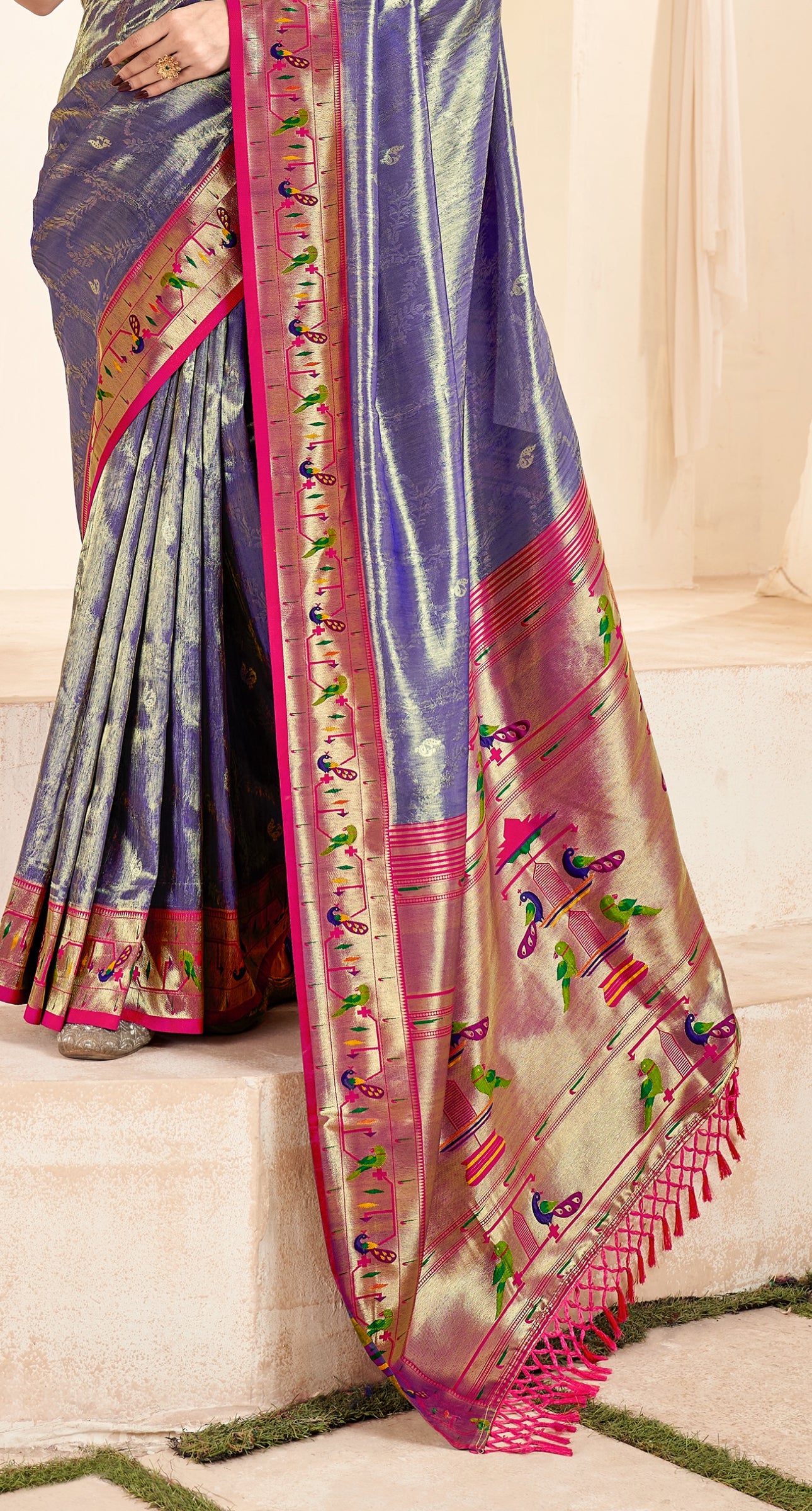 Faded Purple Weaving Paithani Tissue Silk Saree RP5