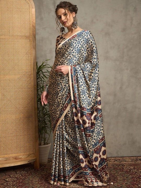 Ajrak Crepe Block Print Sarees 407