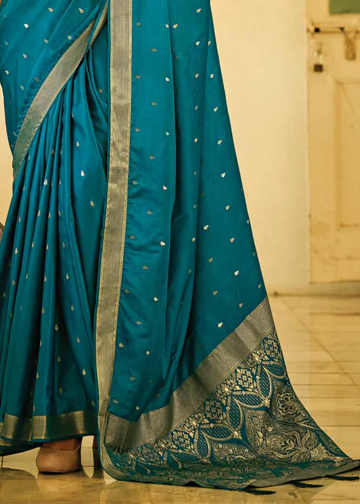 Navy Blue Traditional Banarasi Satin Silk Saree