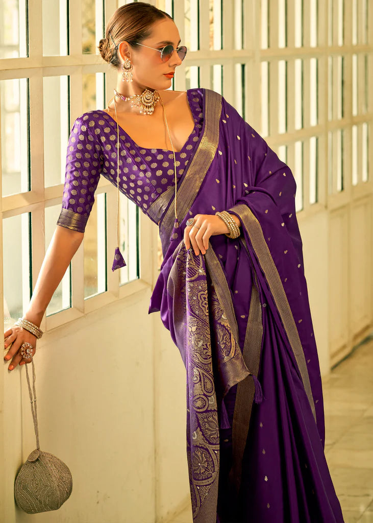 Purple Traditional Banarasi Satin Silk Saree