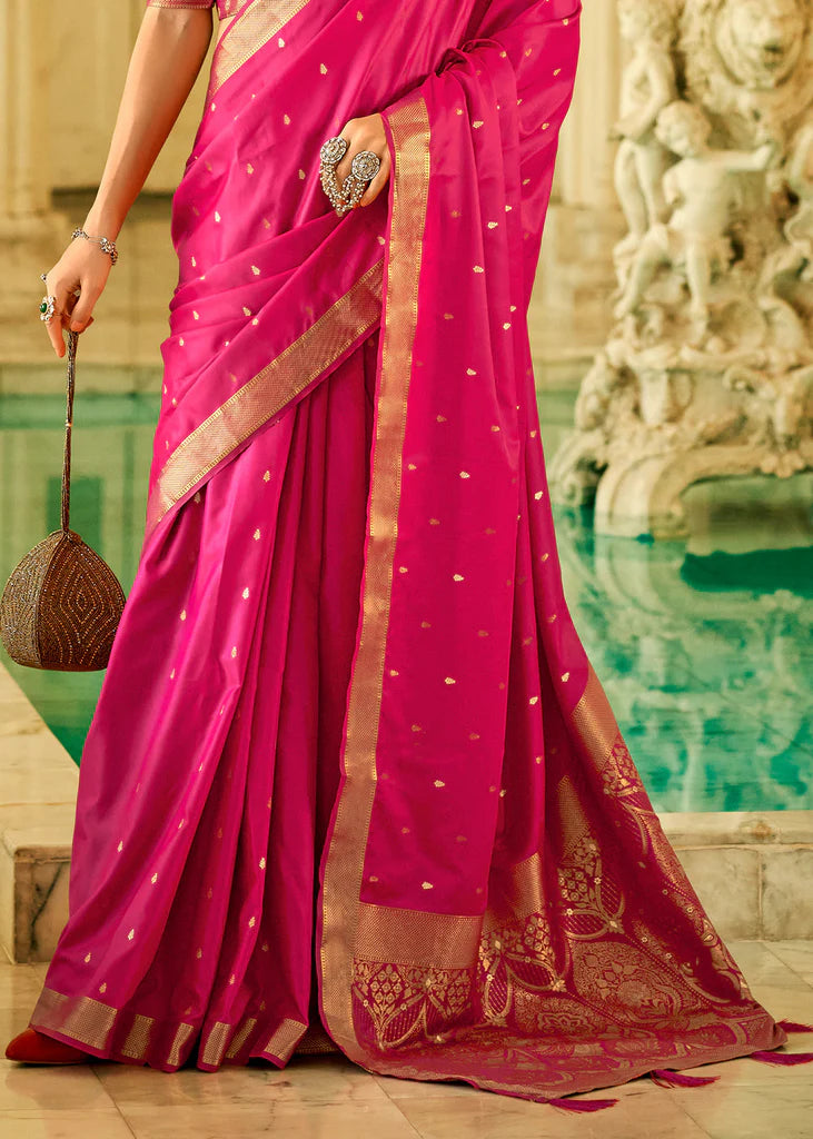 Rani Pink Traditional Banarasi Satin Silk Saree