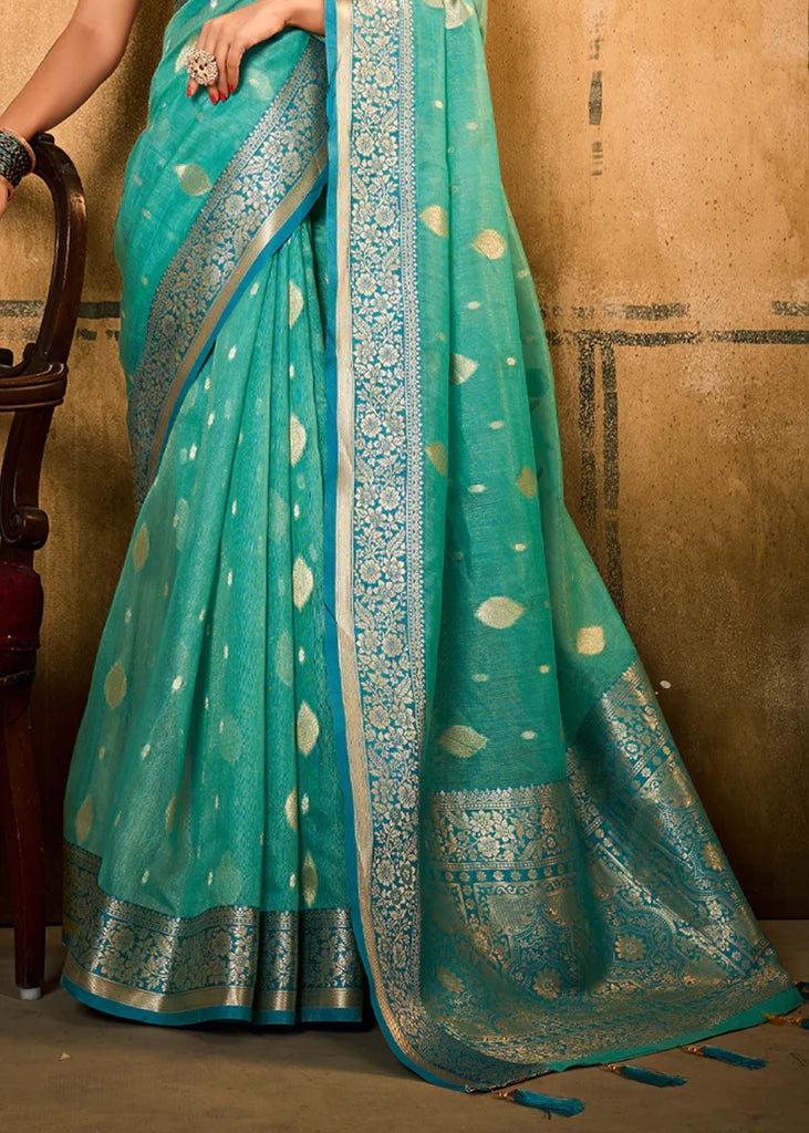 Aqua Blue Traditional Banarasi Silk Saree