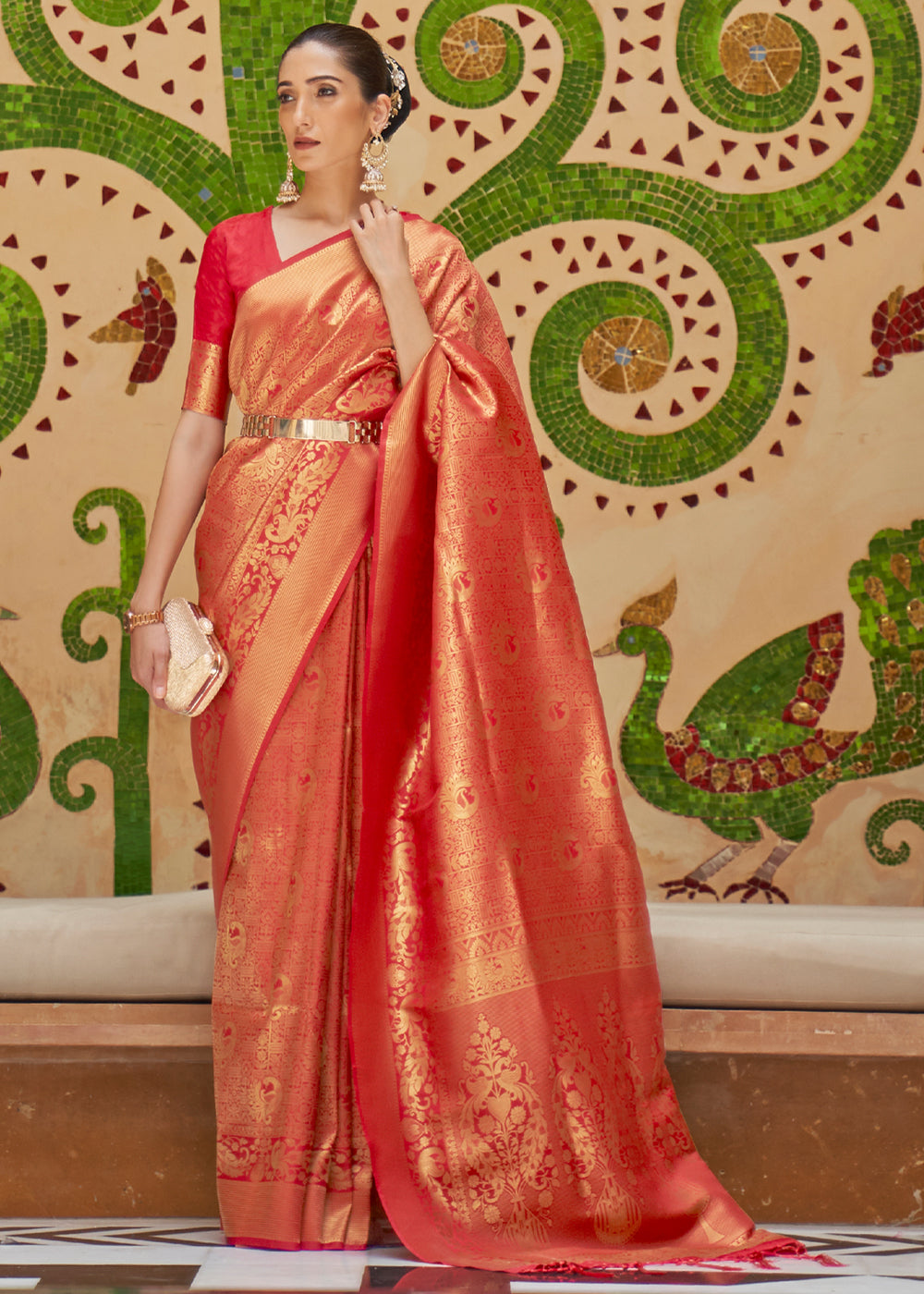 Scarlet Kanjivaram Silk Saree