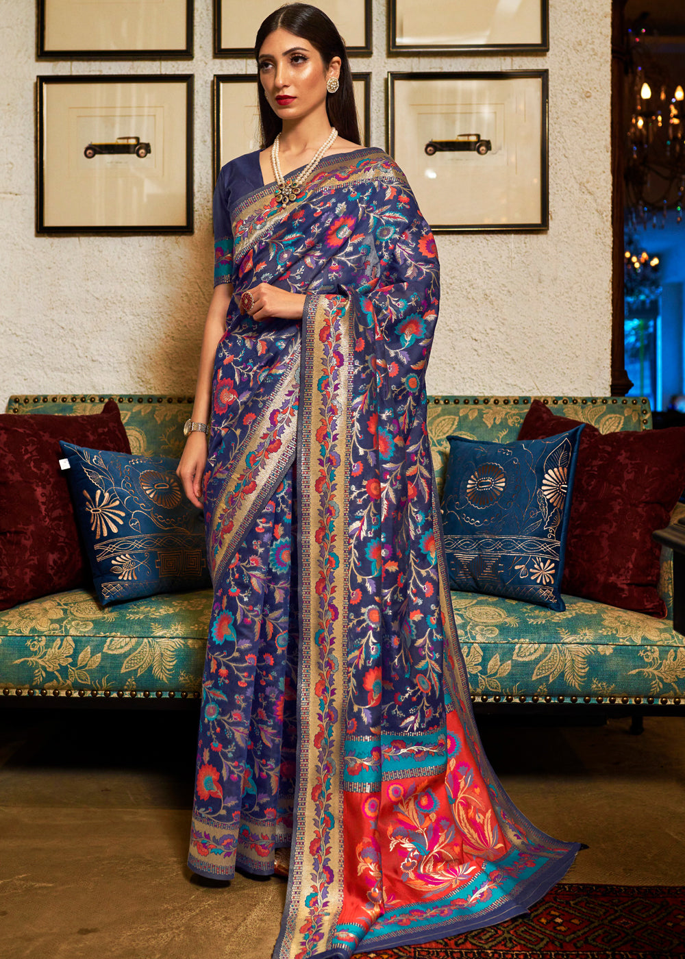 Deep Blue Banarasi Silk Saree