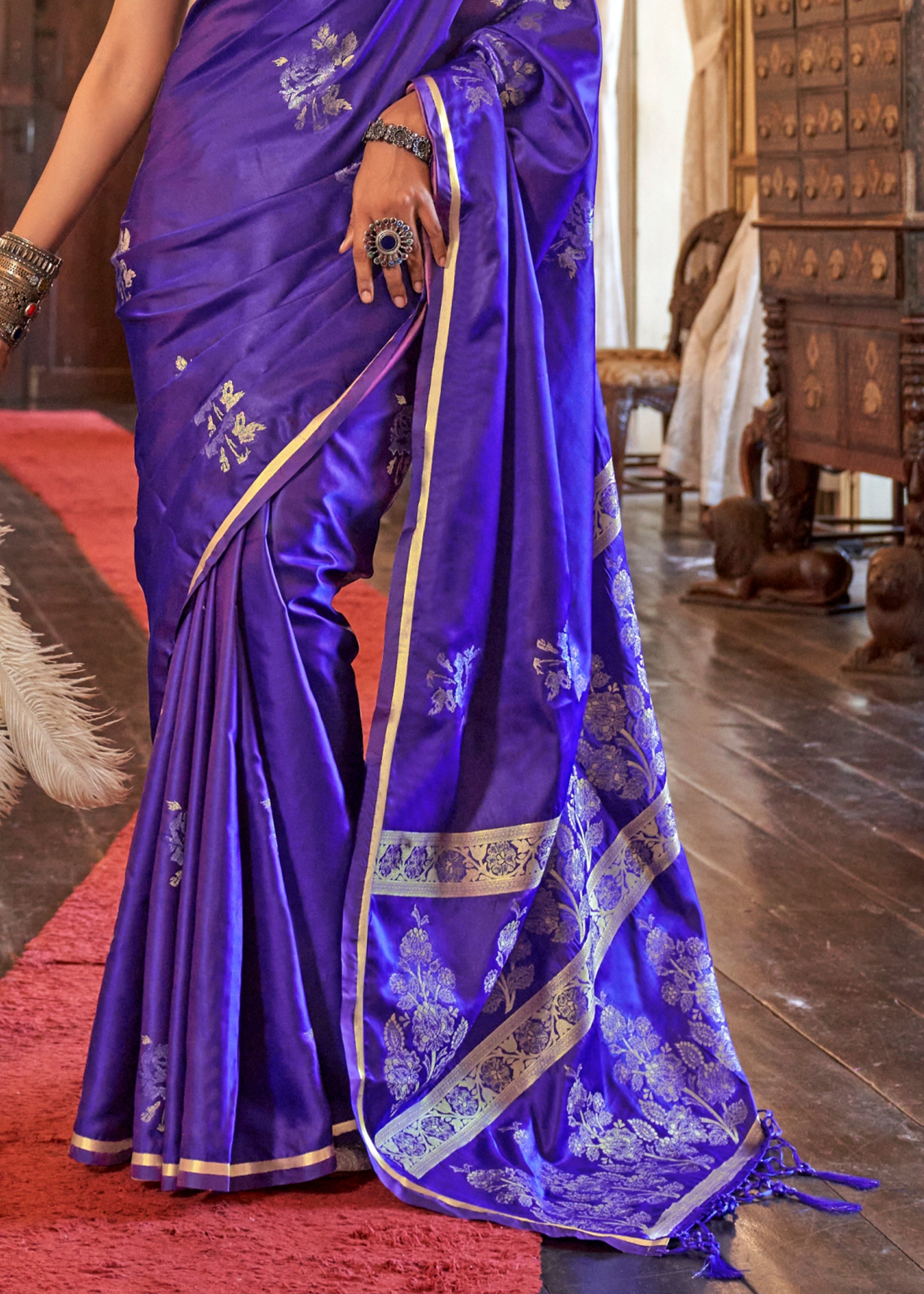 Princess Blue Banarasi Satin Soft Silk Saree