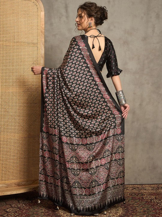 Ajrak Crepe Block Print Sarees 403
