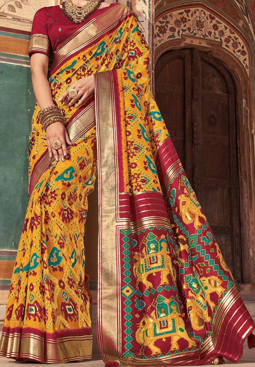 Deluxe Yellow Patola Silk Saree