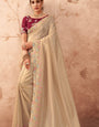 Alluring Cream Fancy Embroidered Party Wear Saree