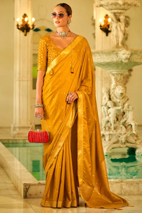 Mustard Traditional Banarasi Satin Silk Saree