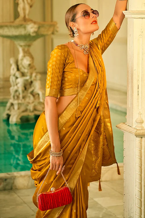 Mustard Traditional Banarasi Satin Silk Saree