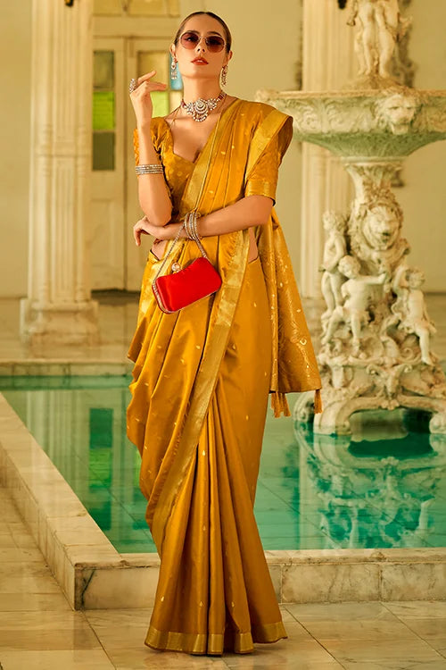 Mustard Traditional Banarasi Satin Silk Saree