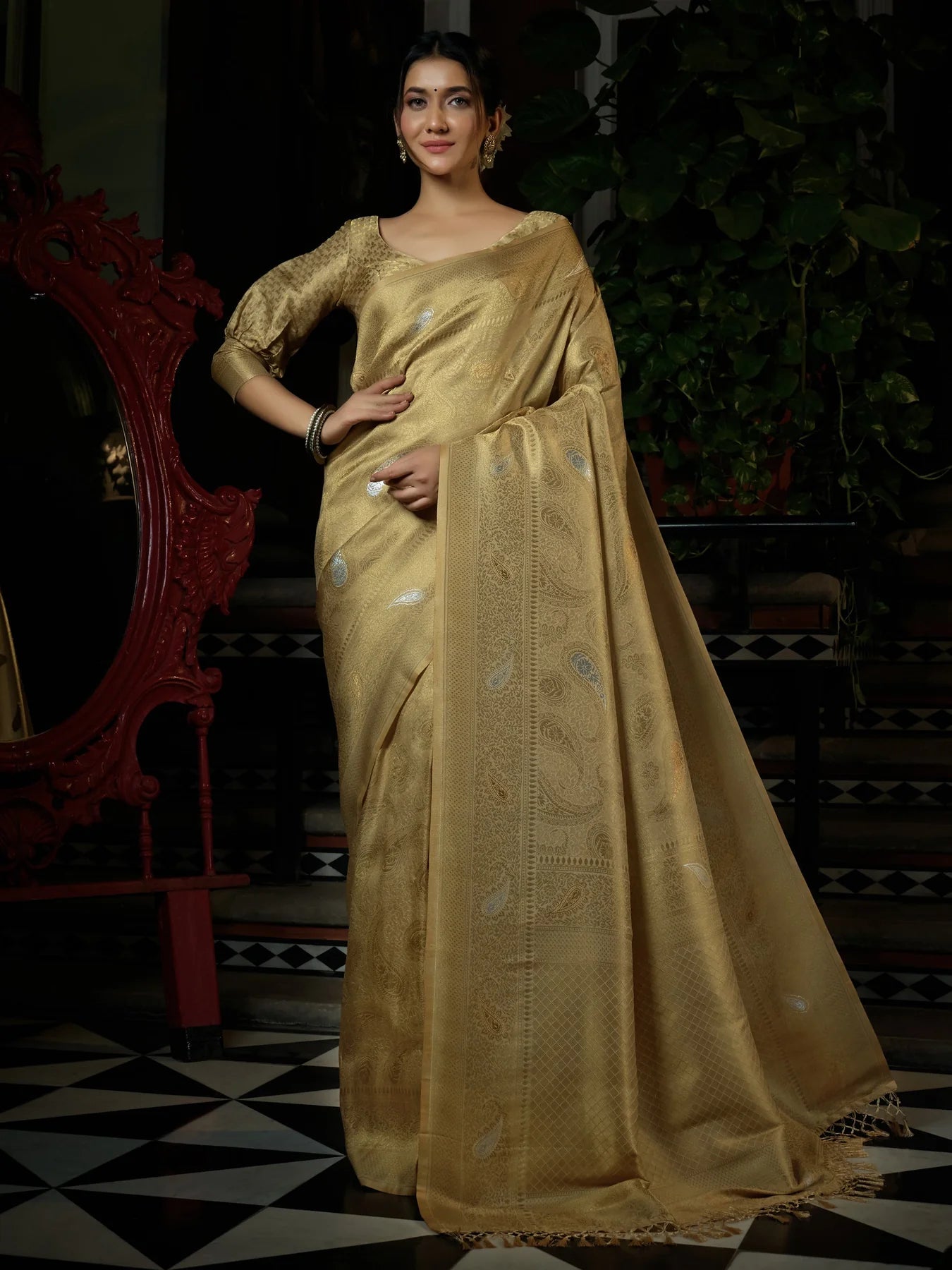 Copper-Silver Kanjeevaram Silk Saree