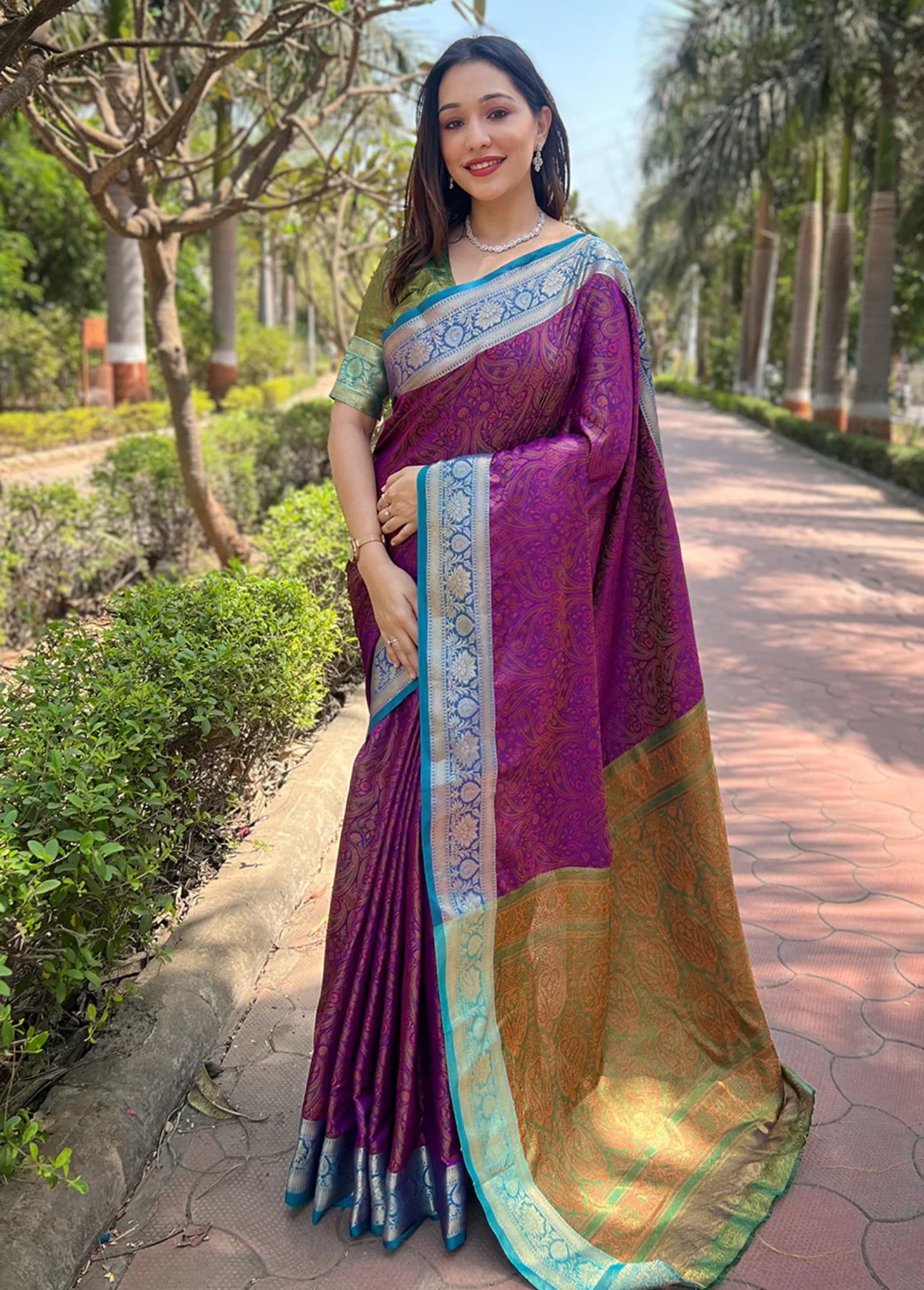 Purple Kashmiri Work Silk Saree With Weaving Pallu