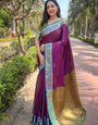 Purple Kashmiri Work Silk Saree With Weaving Pallu
