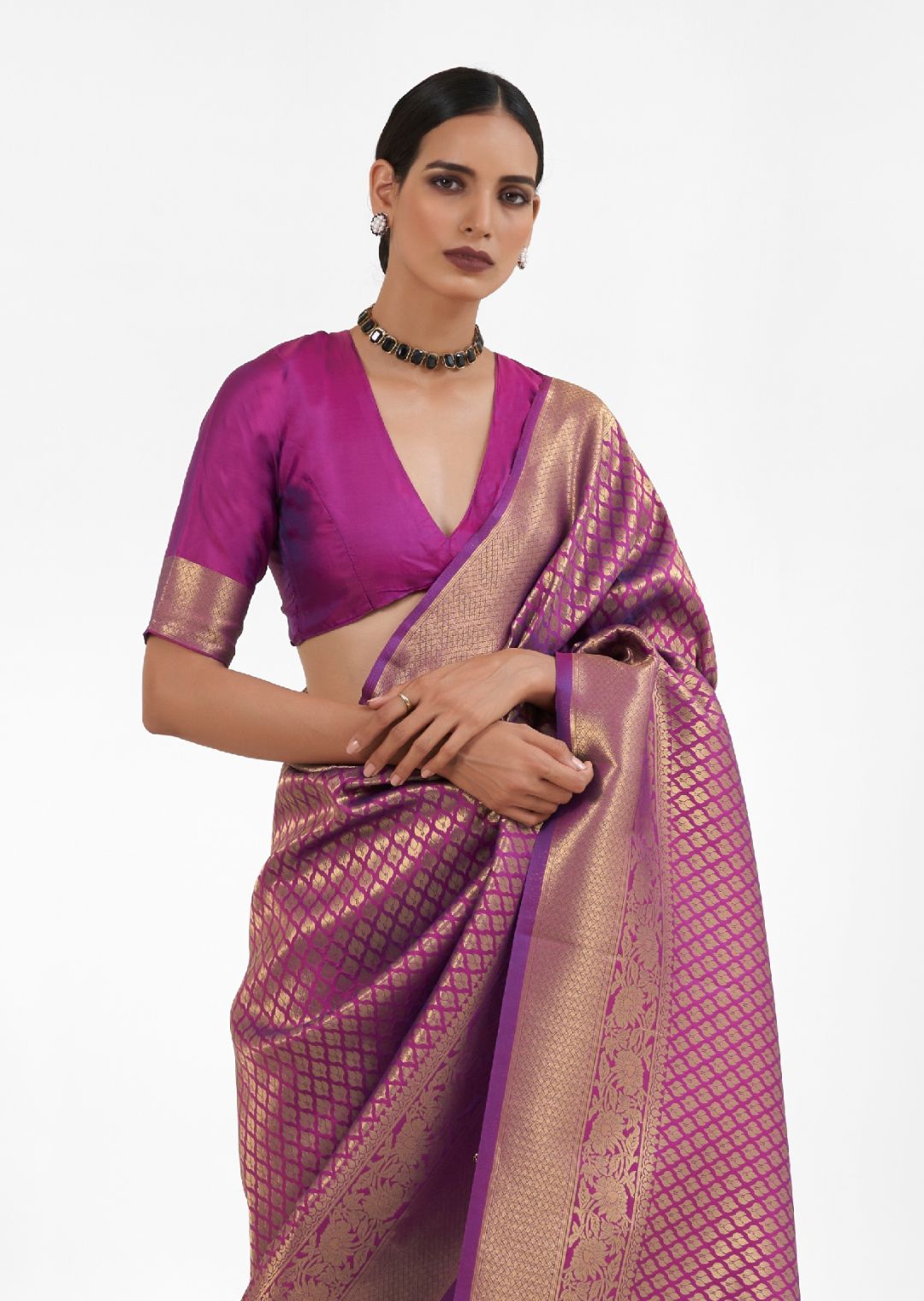 Dark Purple Zari Woven Kanjivaram Silk Saree