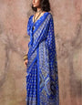 Spruce Blue Ajrakh Printed Satin Georgette Saree