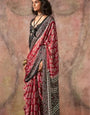 Anemones Maroon Ajrakh Printed Satin Georgette Saree