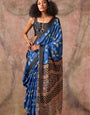 Lapis Blue Ajrakh Printed Satin Georgette Saree