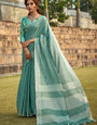 English Green Casual Linen Saree RP2