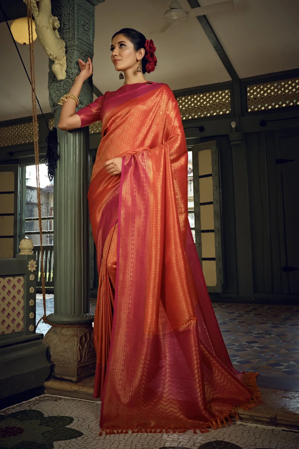 Orange Kanjeevaram Silk Saree