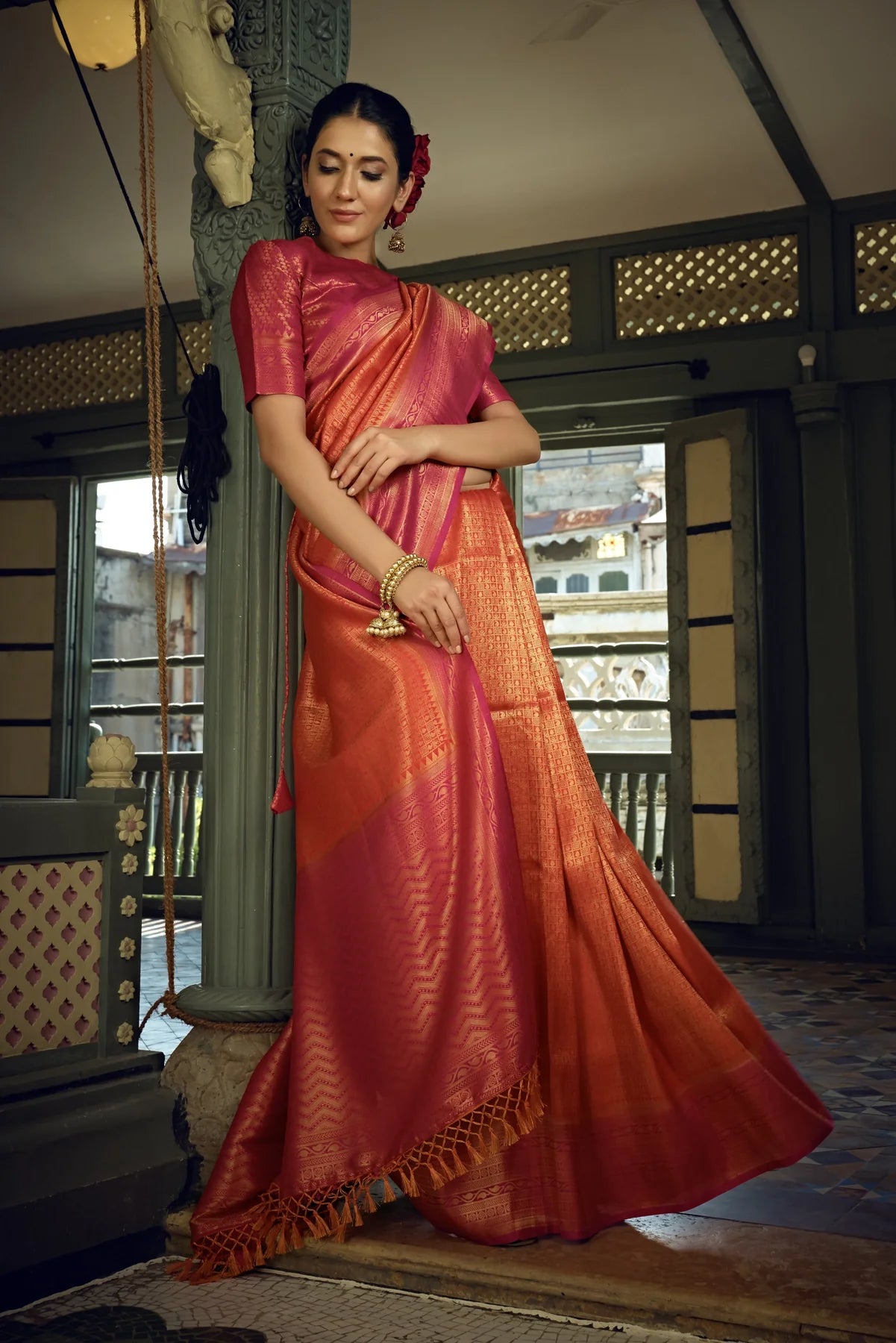 Orange Kanjeevaram Silk Saree