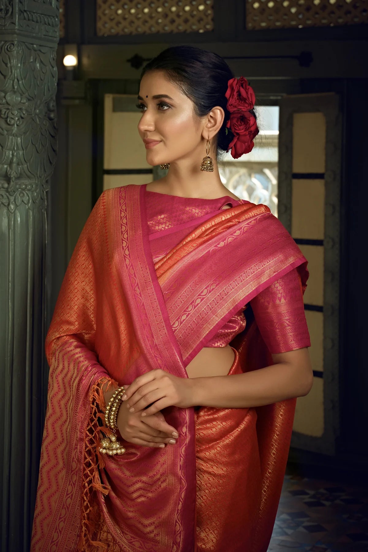 Orange Kanjeevaram Silk Saree