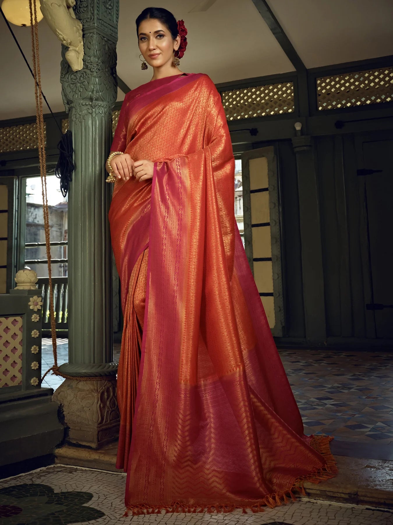 Orange Kanjeevaram Silk Saree