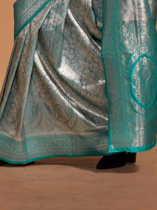 Firozi Woven Kanjivaram Soft Silk Saree