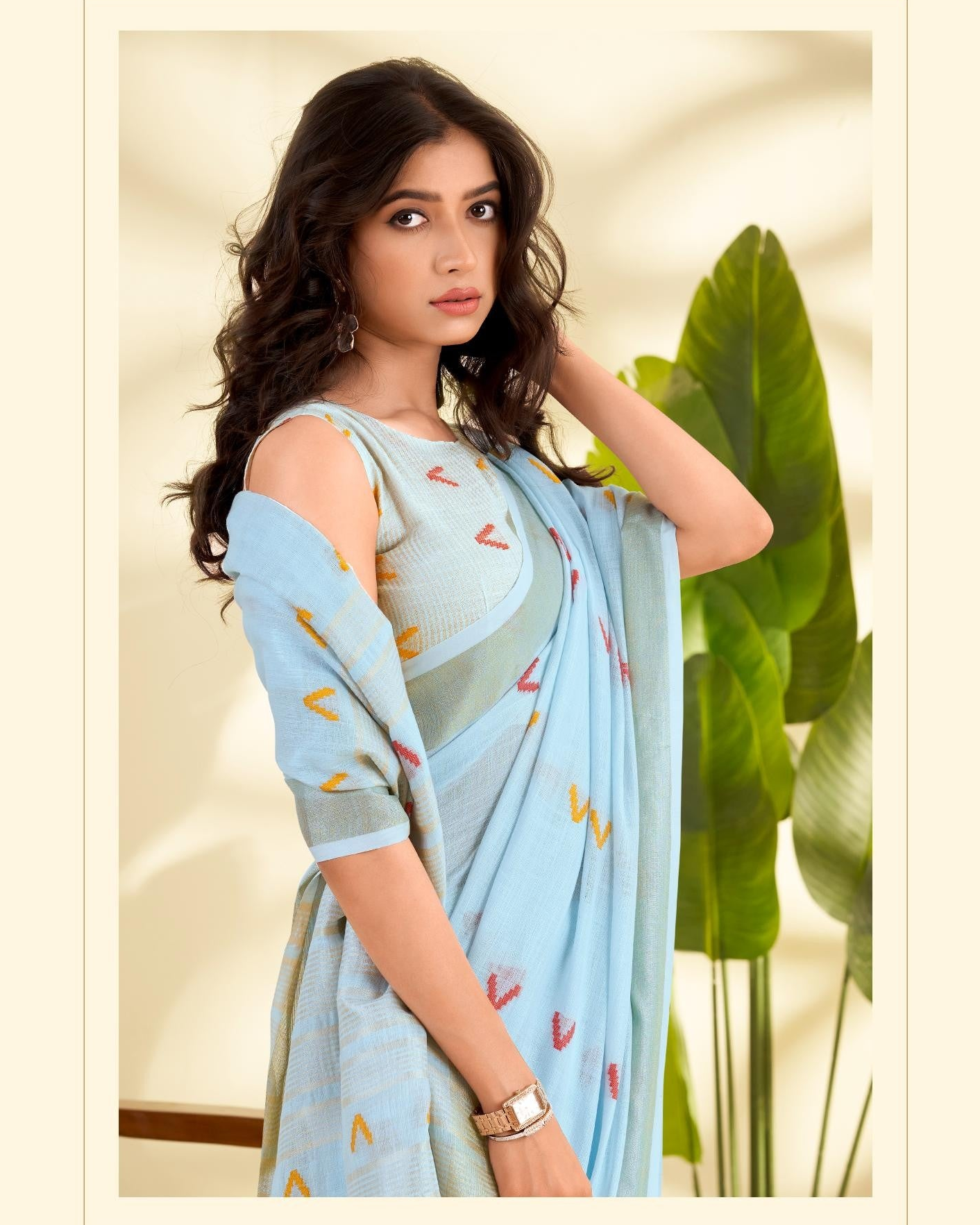 Sky Blue Handloom Woven Linen Sot Silk Saree