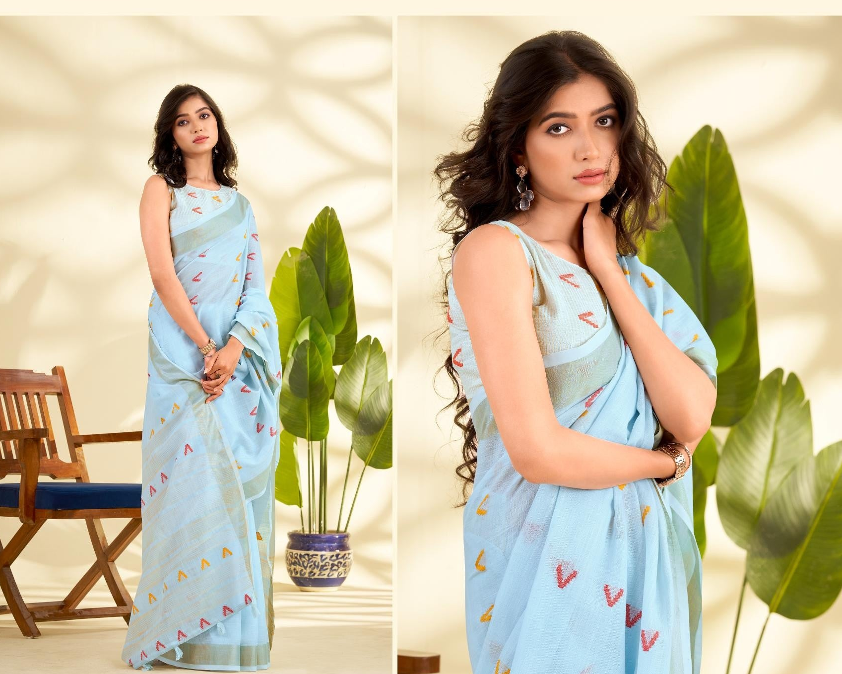 Sky Blue Handloom Woven Linen Sot Silk Saree