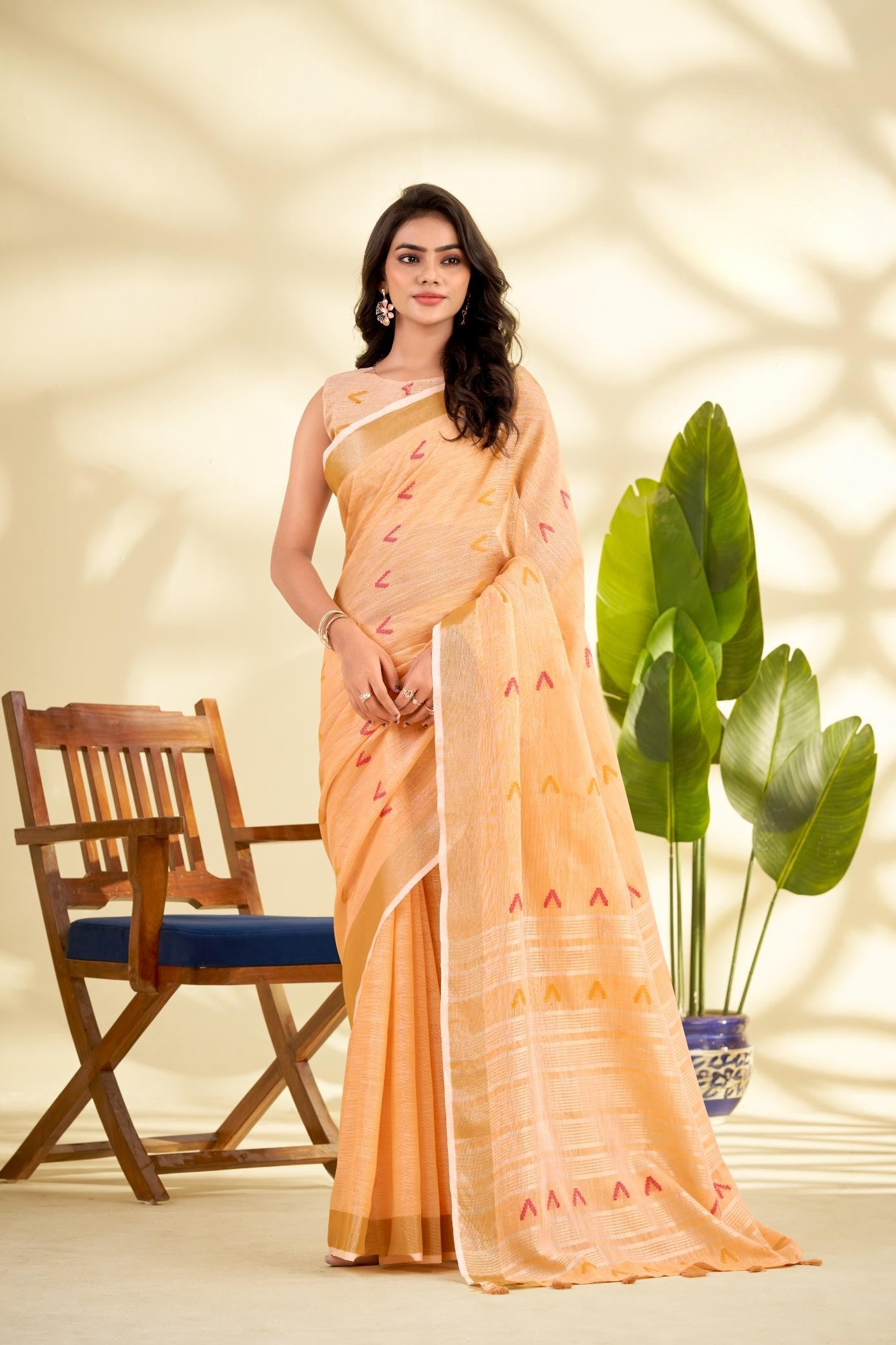 Orange Handloom Woven Linen Sot Silk Saree
