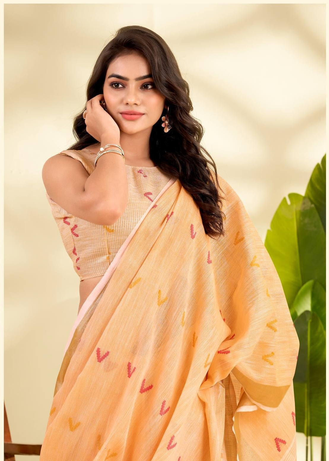 Orange Handloom Woven Linen Sot Silk Saree