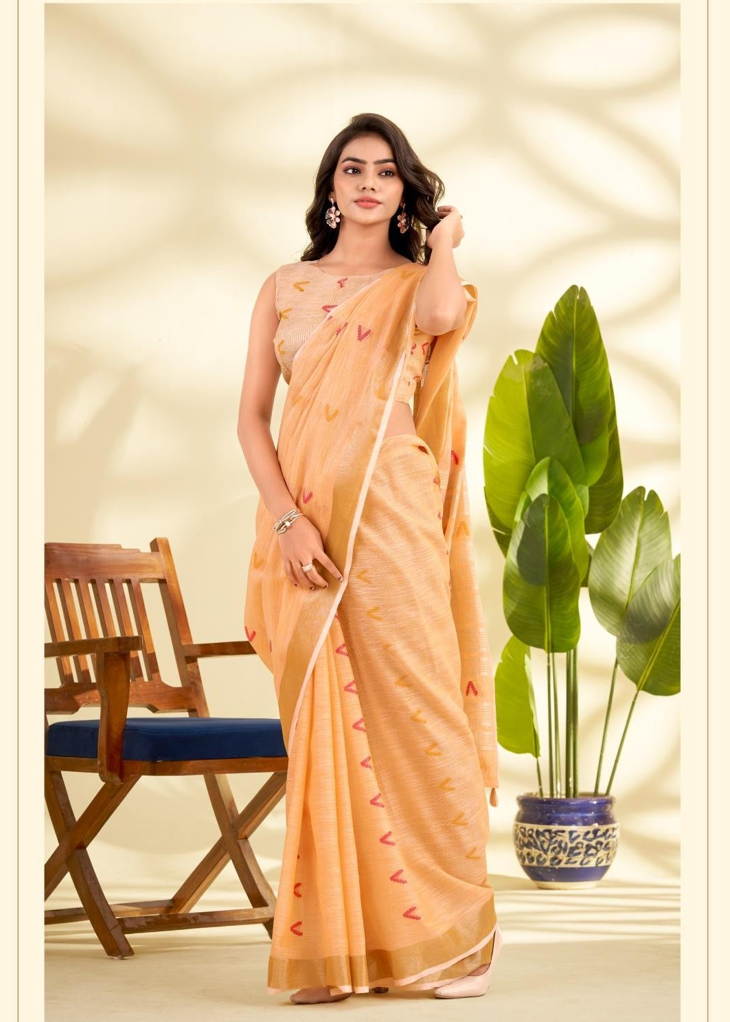 Orange Handloom Woven Linen Sot Silk Saree