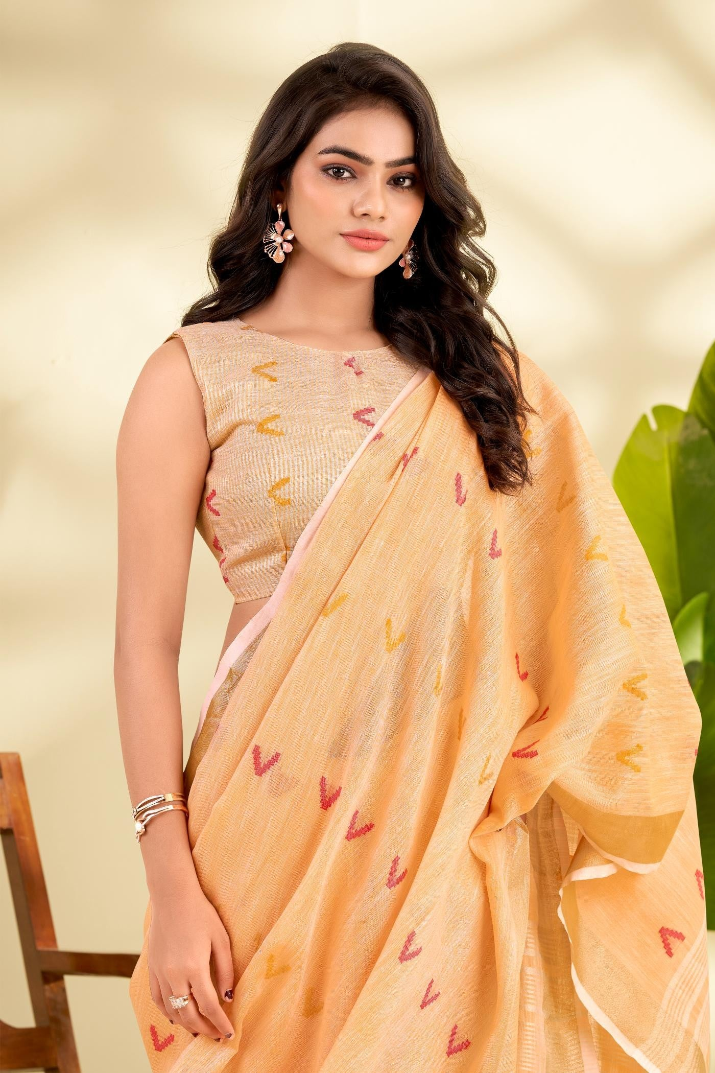 Orange Handloom Woven Linen Sot Silk Saree