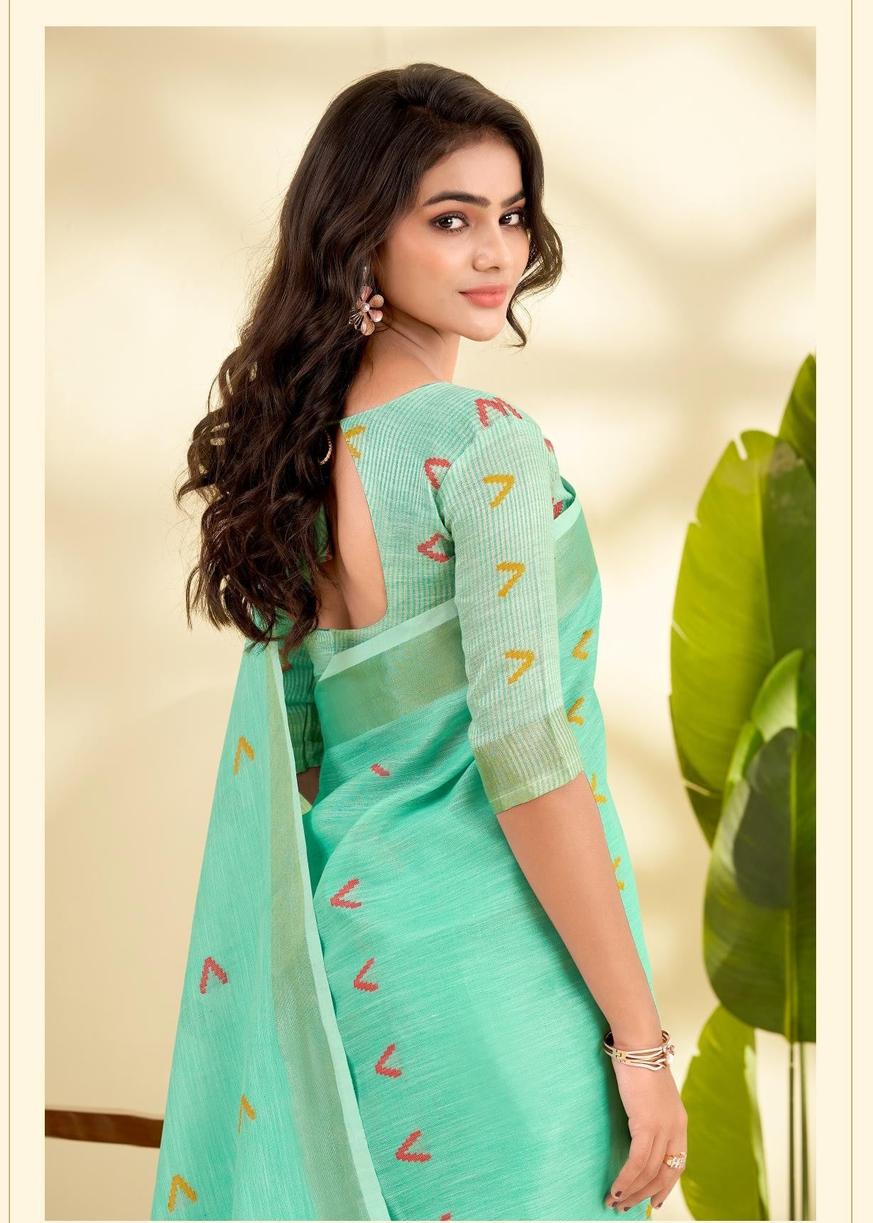 Green Handloom Woven Linen Sot Silk Saree