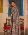 Black New Ajrakh Printed Satin Crepe Saree