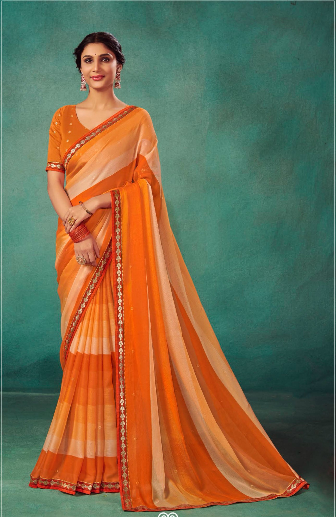 Orange with Red Shaded Leriya Saree With Weaving Blouse