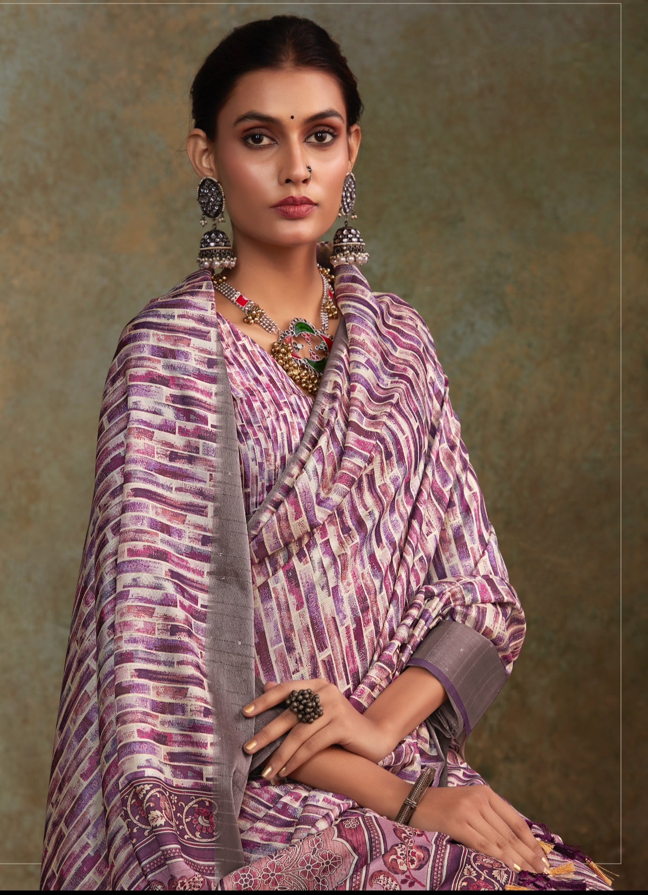 Purple Banarasi Lining Digital Printed Saree RP7