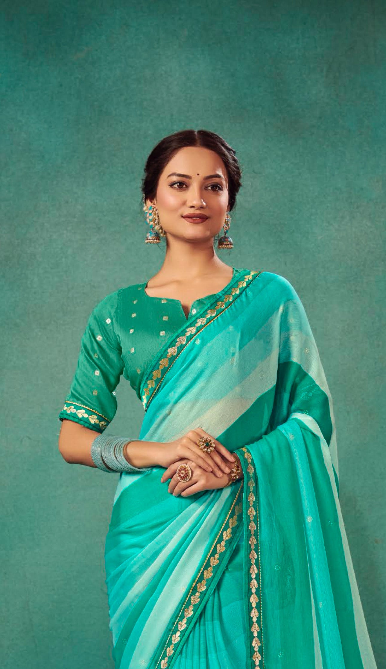 Elf Green Shaded Leriya Saree With Weaving Blouse