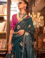Dark Green Handloom Woven Banarasi Satin Silk Blend Saree