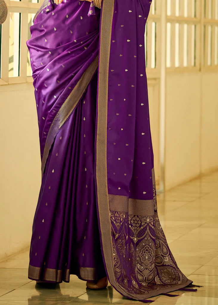 Purple Traditional Banarasi Satin Silk Saree