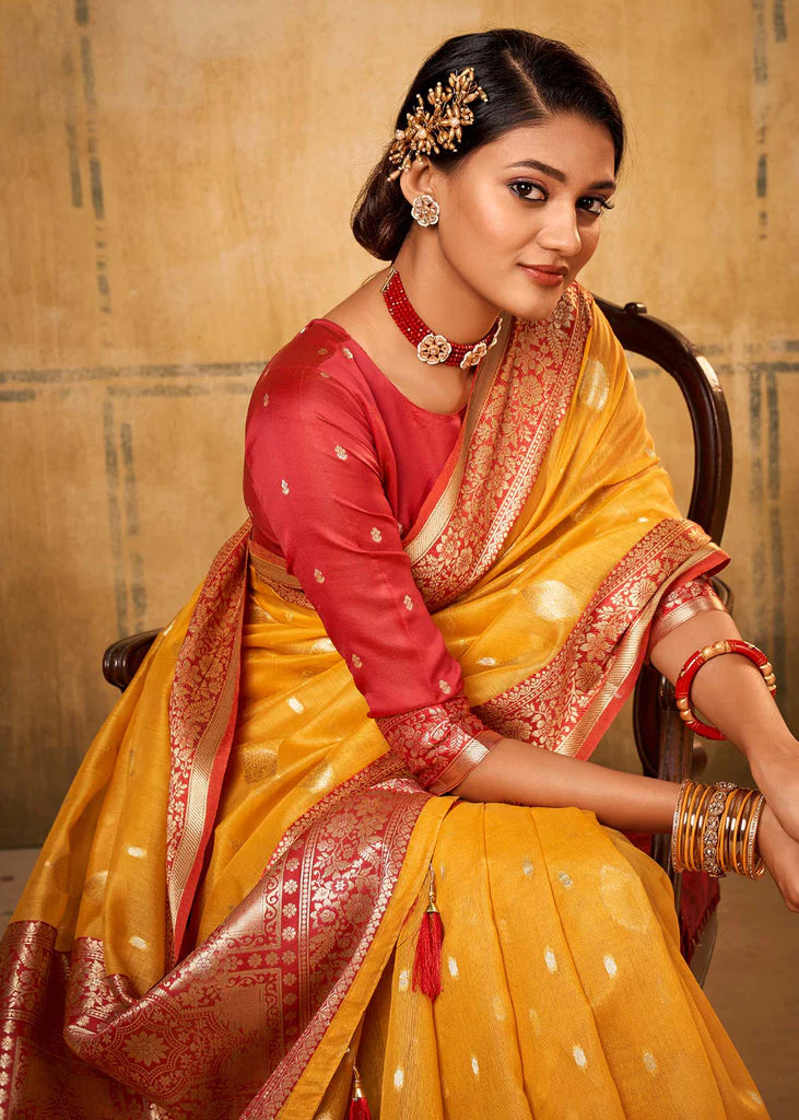 Mustard Traditional Banarasi Silk Saree