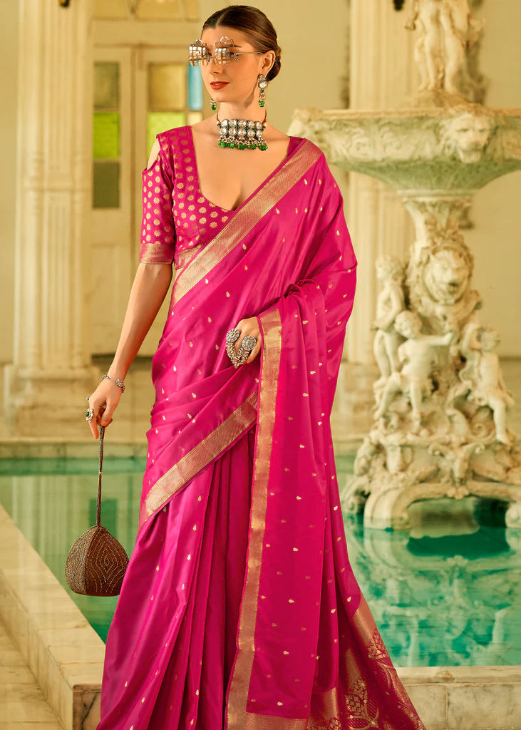 Rani Pink Traditional Banarasi Satin Silk Saree