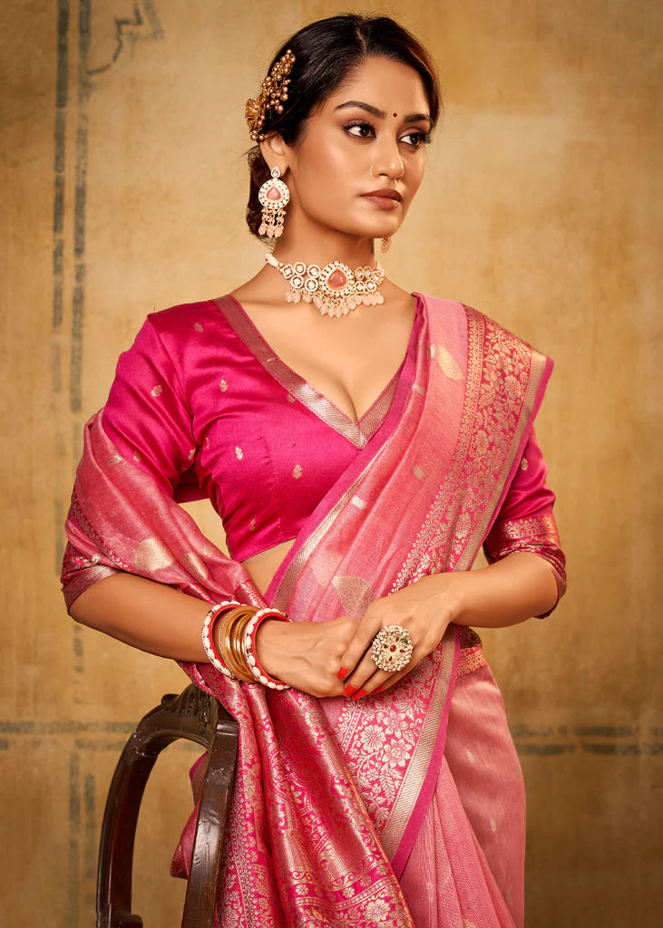 Rose Pink Traditional Banarasi Silk Saree