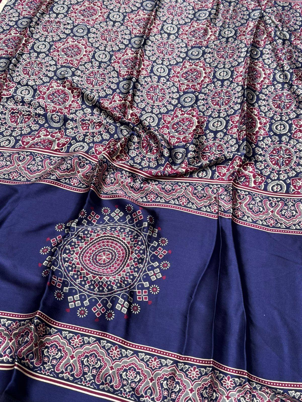 Cosmic Purple Striped Ajrakh Hand-Printed Modal Silk Saree