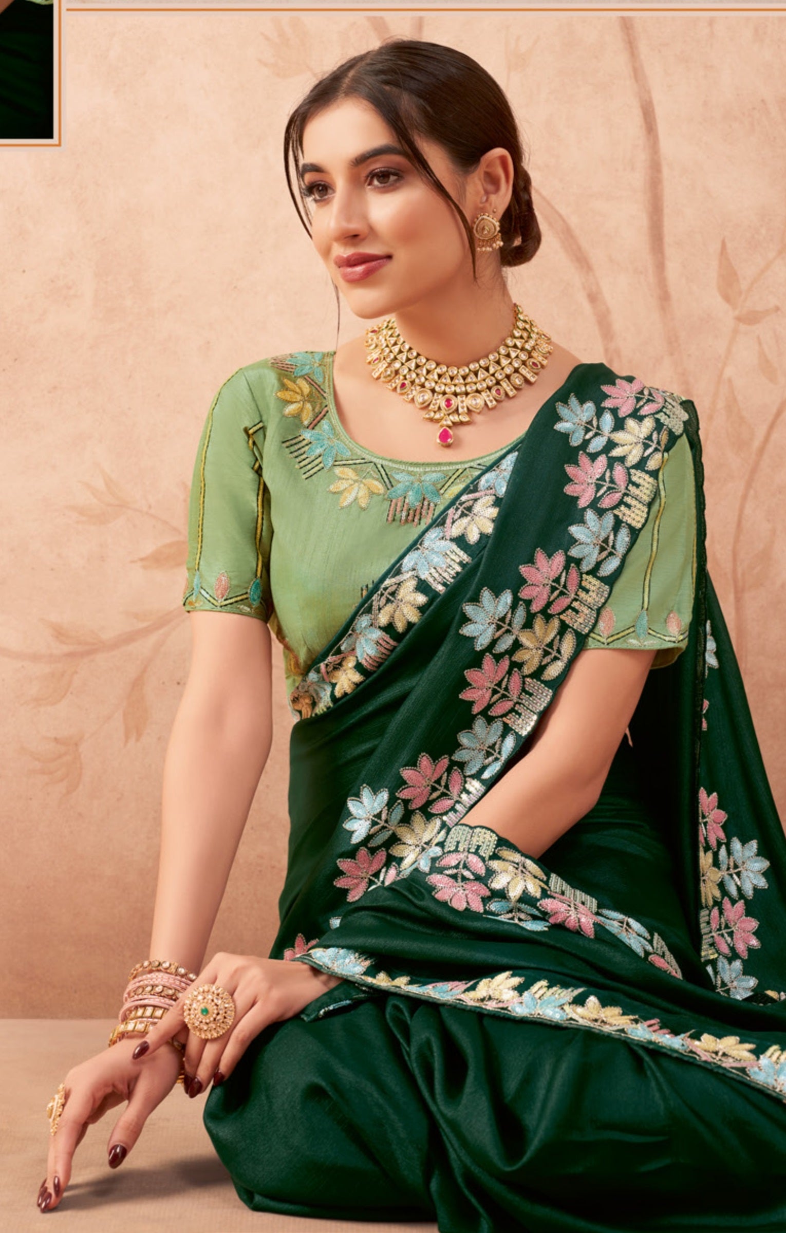 Brilliance Deep Green Fancy Embroidered Party Wear Saree