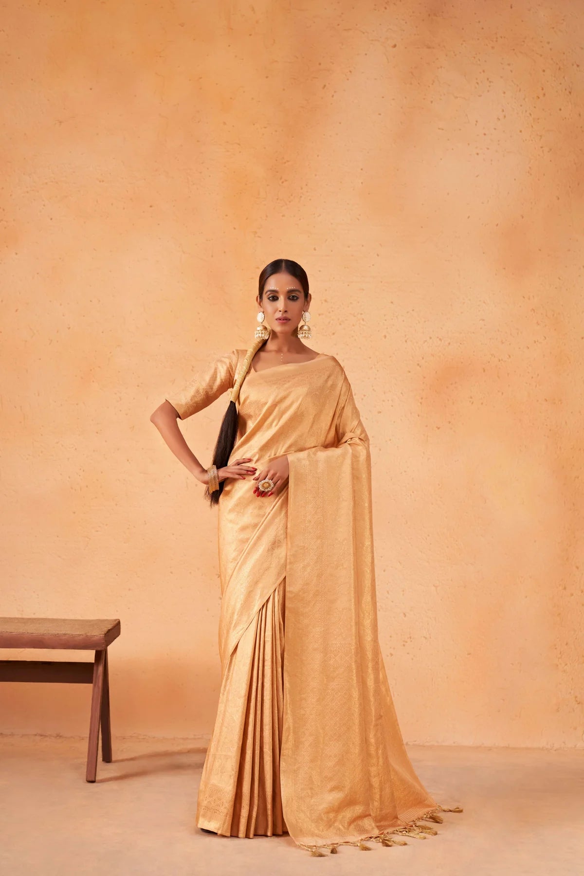 Cream Gold Zari Kanjeevaram Silk Saree