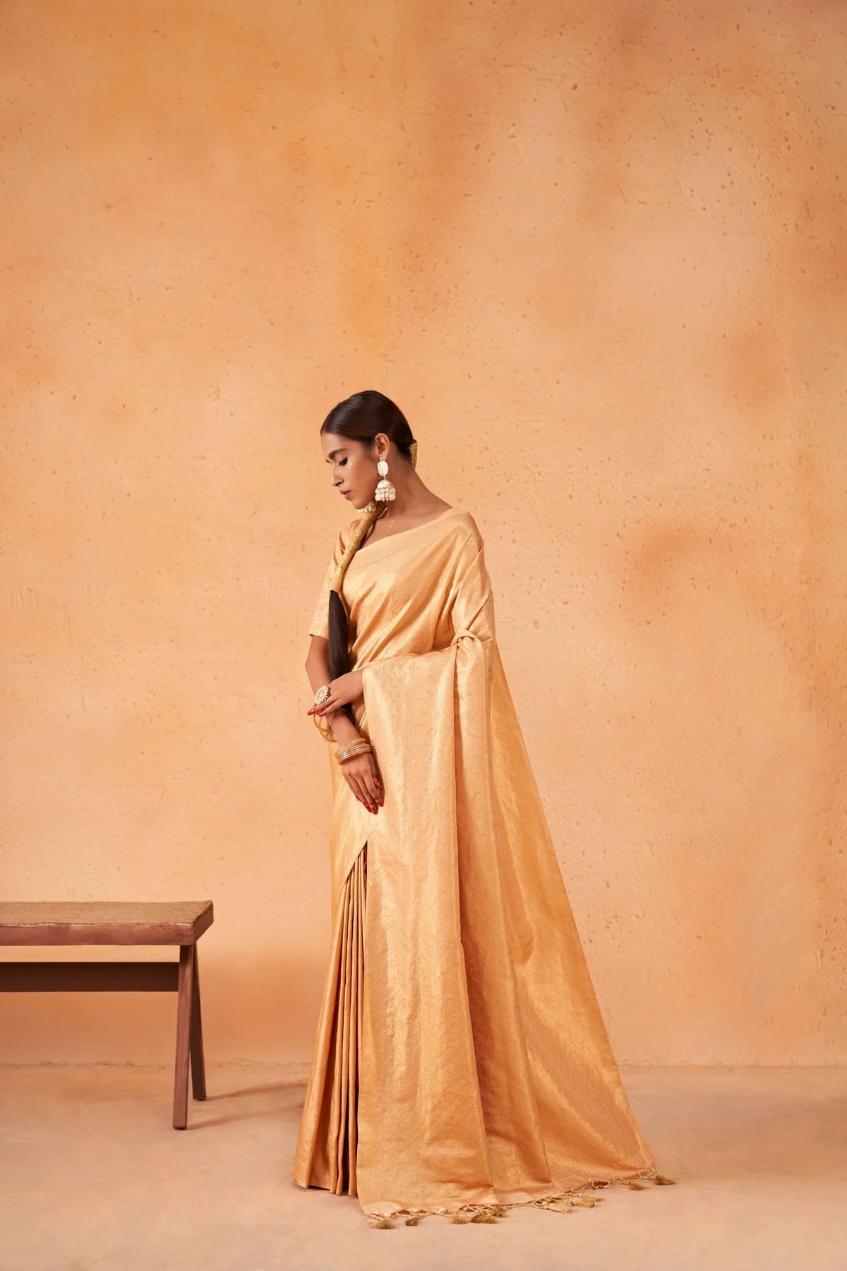 Cream Gold Zari Kanjeevaram Silk Saree