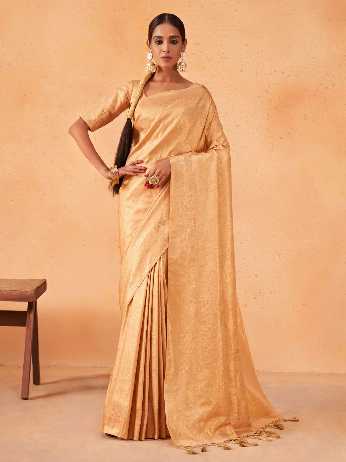 Cream Gold Zari Kanjeevaram Silk Saree