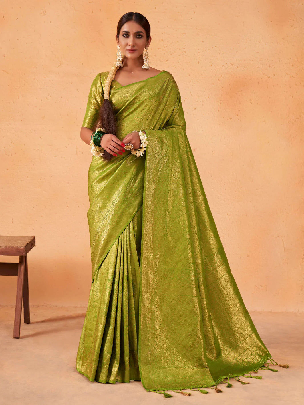 Green Gold Zari Kanjeevaram Silk Saree